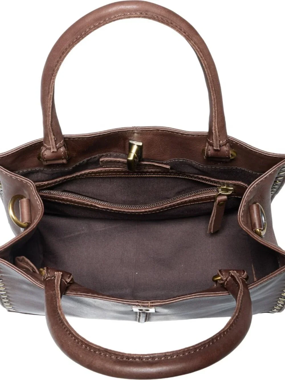 NEW MARTA PONTI Studded Satchel in Chocolate Leather Crossbody Strap NWT